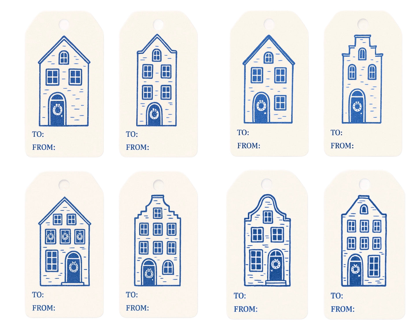 Christmas Cottage Blue and White Printable Gift Tags