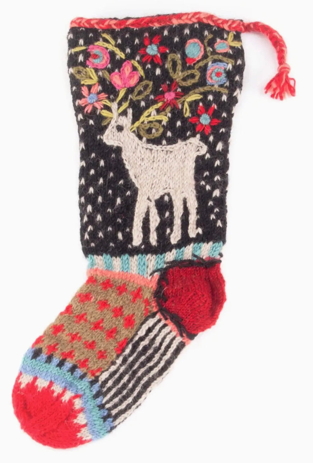 Hand-Knitted Reindeer Christmas Stocking