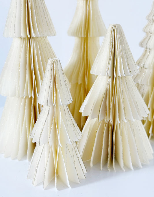 Set of Five Cream Honeycomb Folding Paper Trees