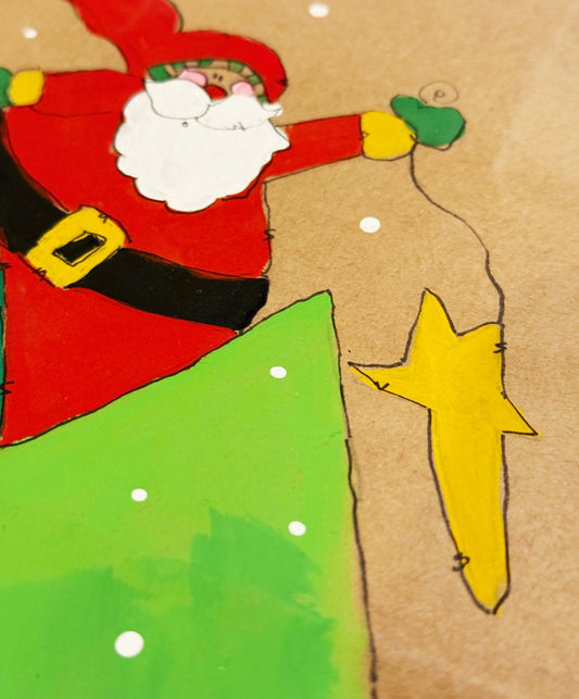 Hand-Painted Santa Star Gift Bag