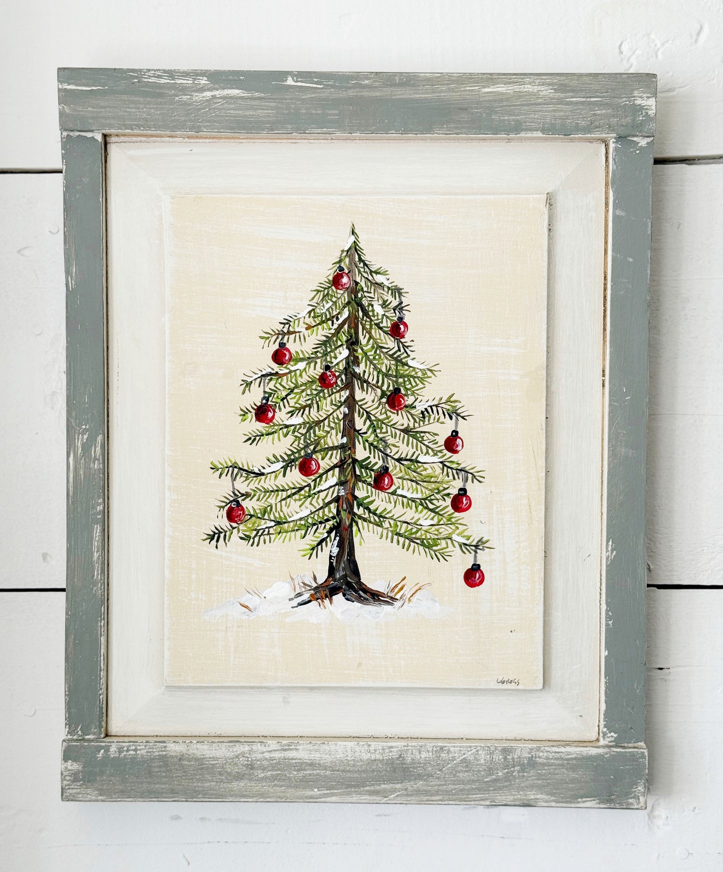 Framed Vintage Hand-painted Noel Christmas Tree