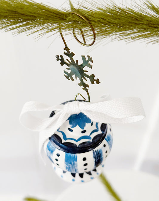 Blue and White Cottage Christmas Finial Ornament