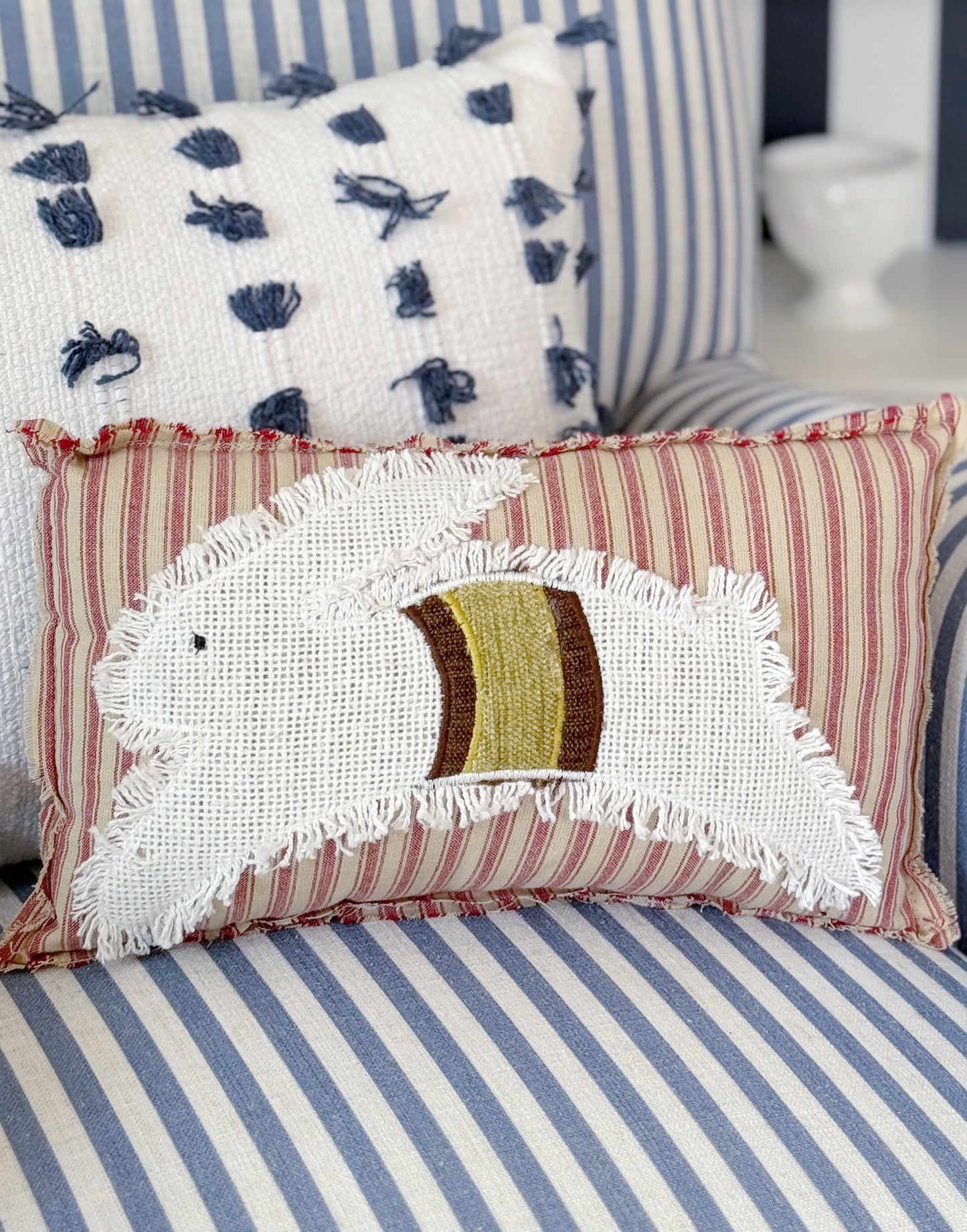 Red and Cream Checked Rabbit Pillow