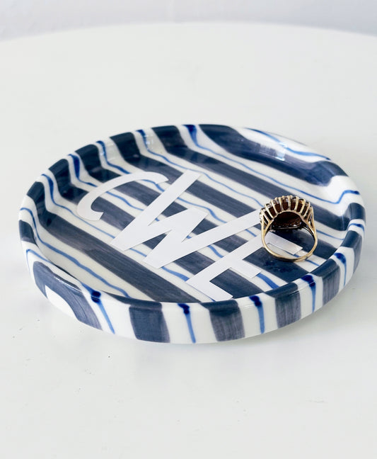 Monogrammed Blue & White Scribble Jewelry Tray