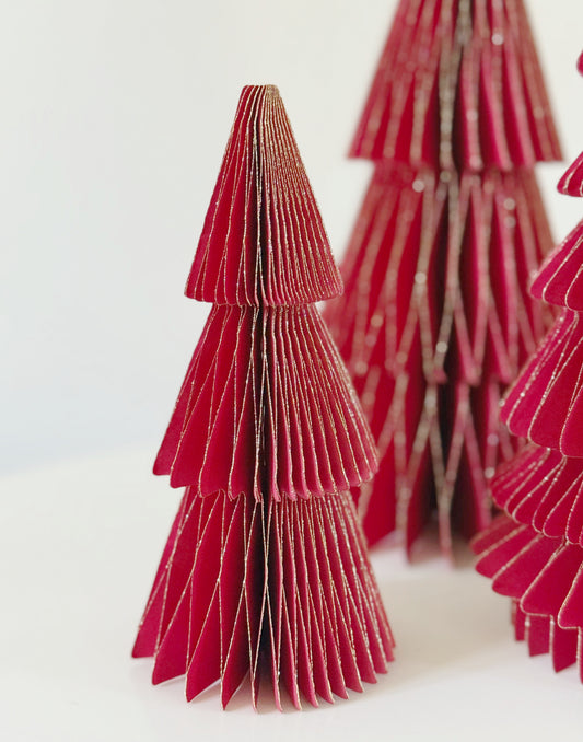 Set of Three Red Honeycomb Folding Paper Trees