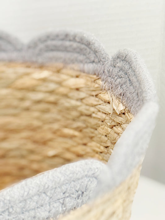 Woven Gray Scalloped Basket