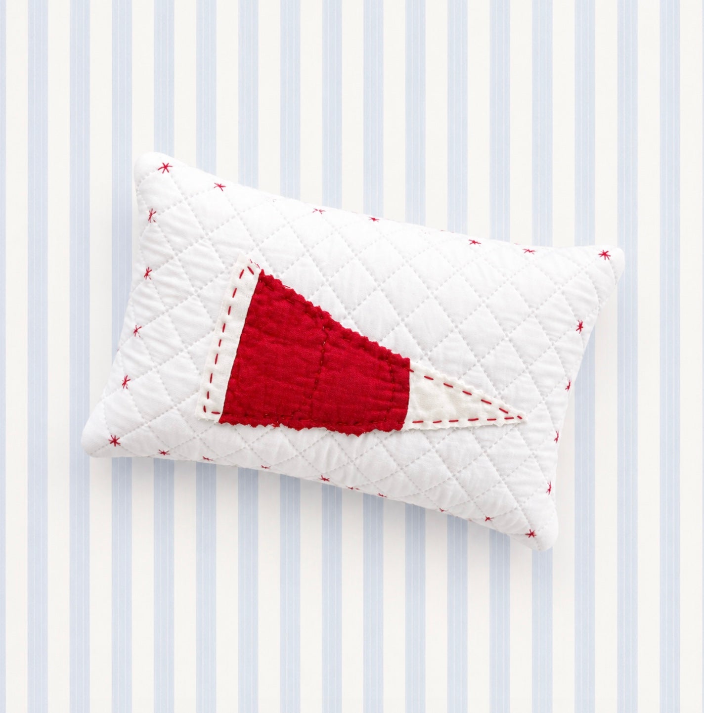 Hand Stitched Vintage Quilt Flag Pillow
