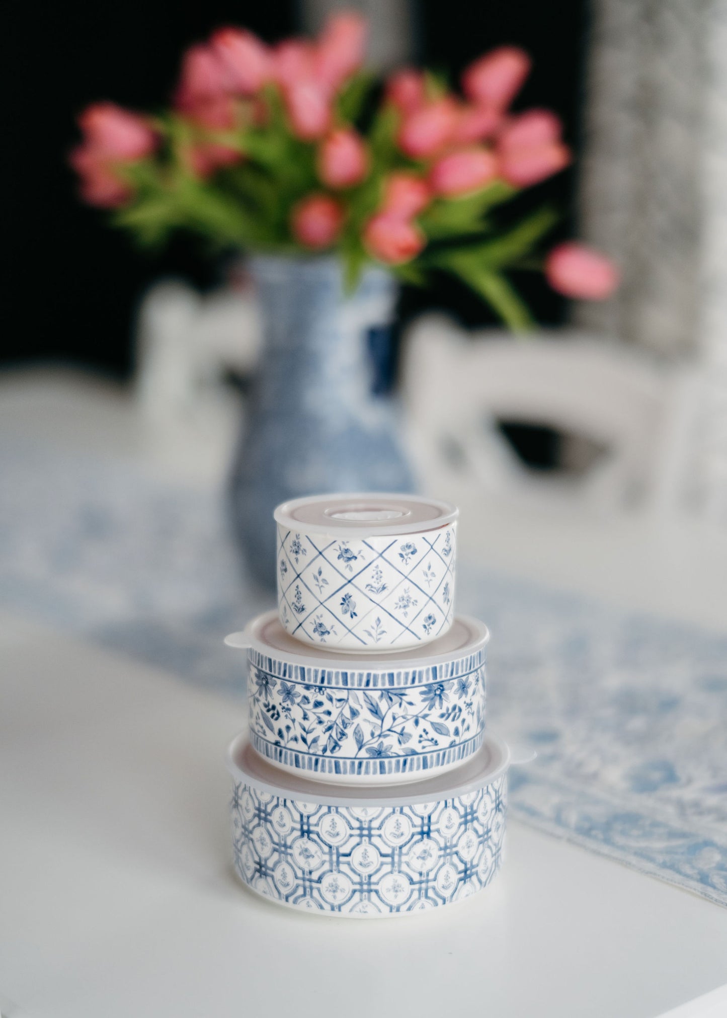Blue and White Blooms Server Set