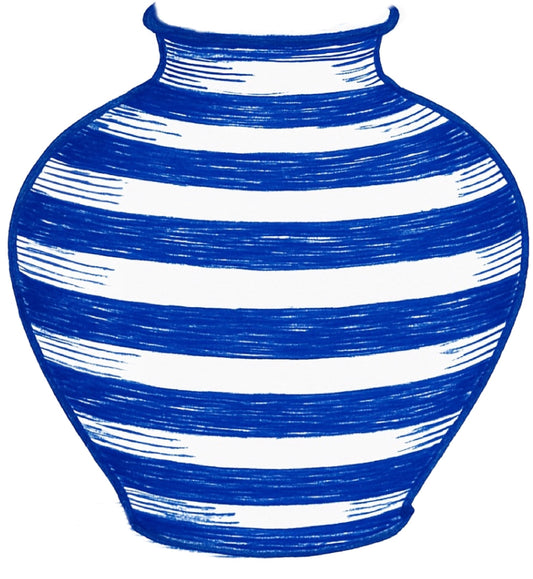 Printable Digital Download Blue and White Horizontal Striped Vase