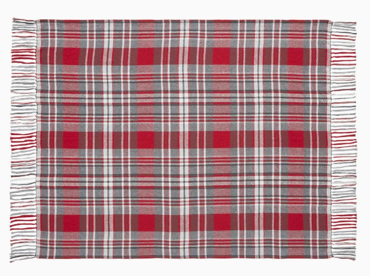 Gray and Red Plaid Throw