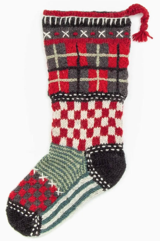 Hand-Knitted Tartan Christmas Stocking