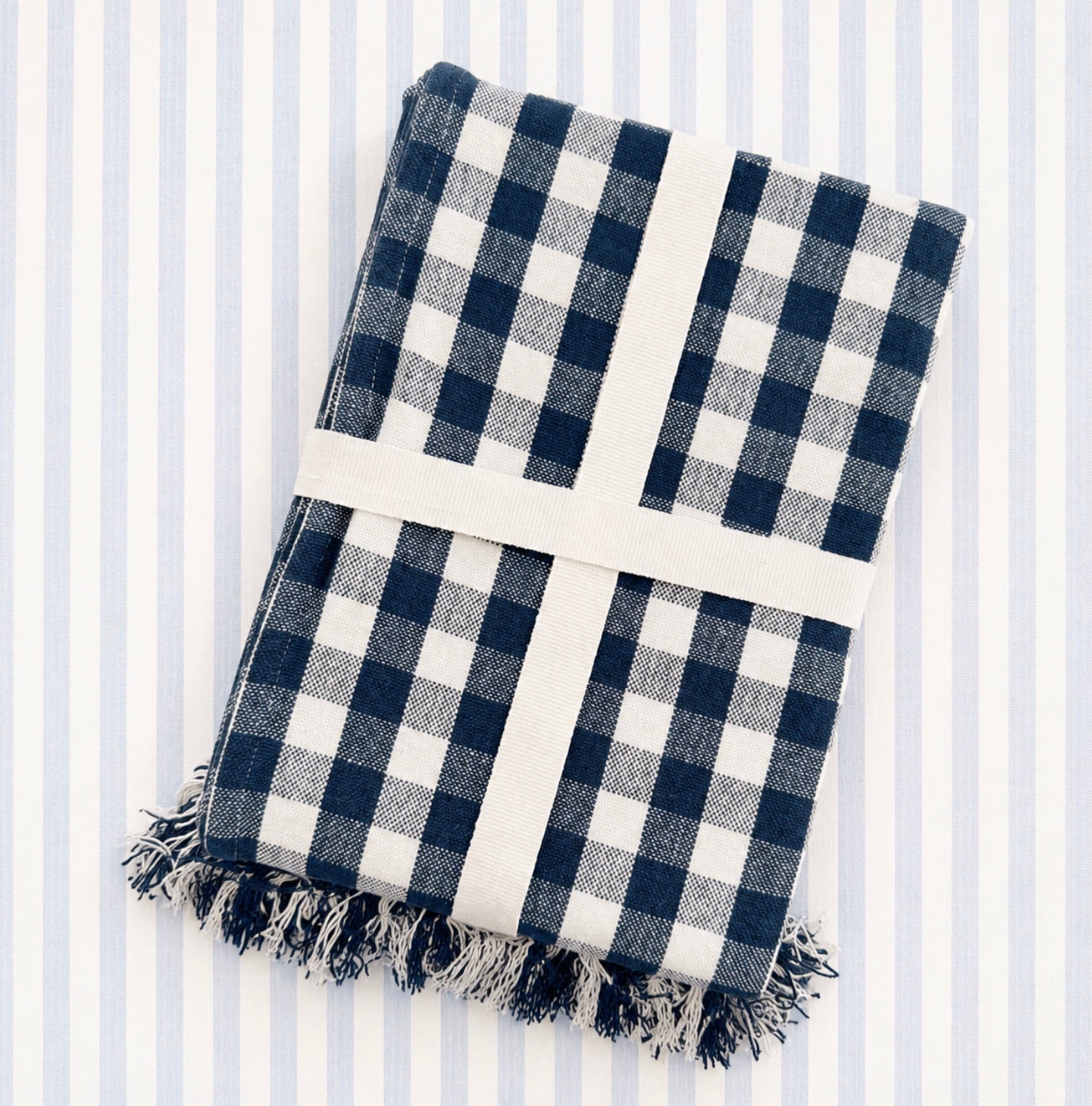 Blue and White Gingham Throw Blanket