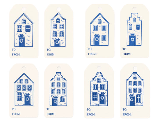 Christmas Cottage Blue and White Printable Gift Tags