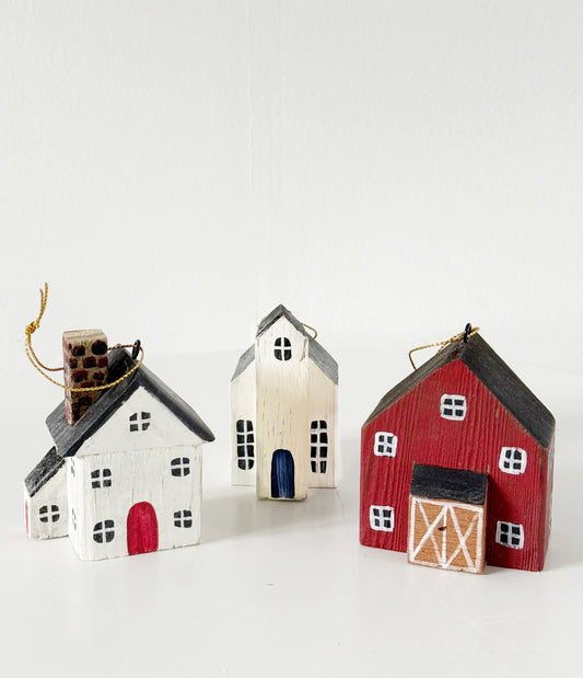 Set of Three Handmade House Ornaments