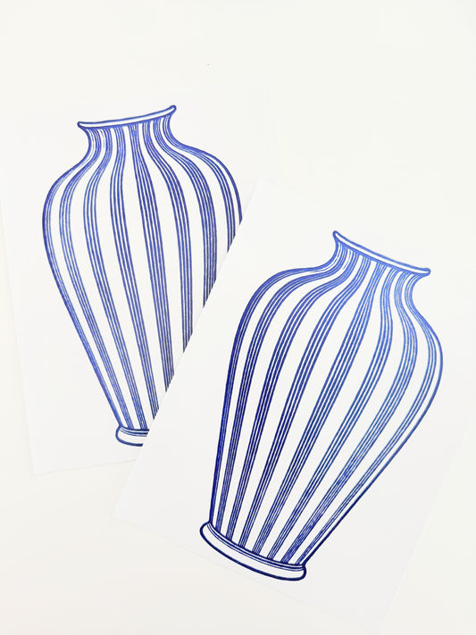 Printable Digital Download Blue and White Striped Vase