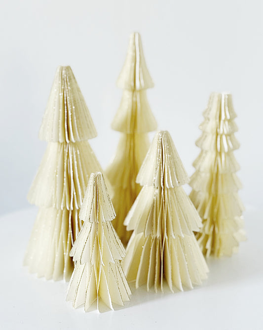 Set of Five Cream Honeycomb Folding Paper Trees