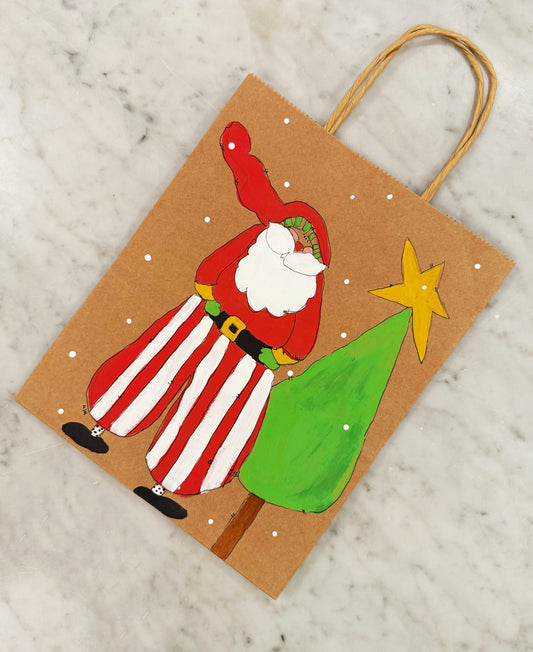 Hand-Painted Santa Gift Bag