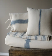 Small Blue and White Grain Sack Pillow