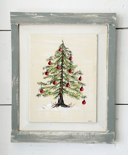 Framed Vintage Hand-painted Noel Christmas Tree