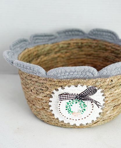 Painted Wreath Scalloped Basket