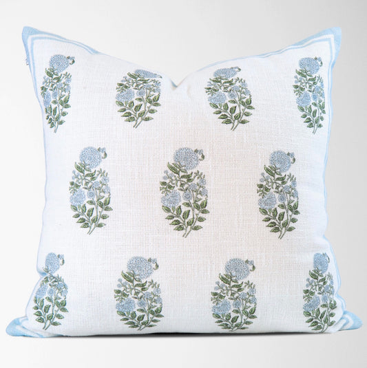 Block Print Floral Vintage Pillow Cover 22x22