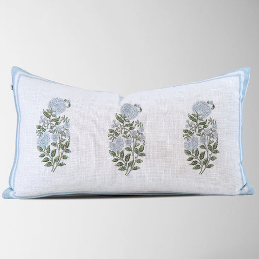 Block Print Floral Vintage Pillow Cover 14x24