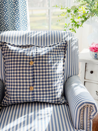 Blue and White Checked Pillow Cover
