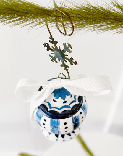 Blue and White Cottage Christmas Finial Ornament