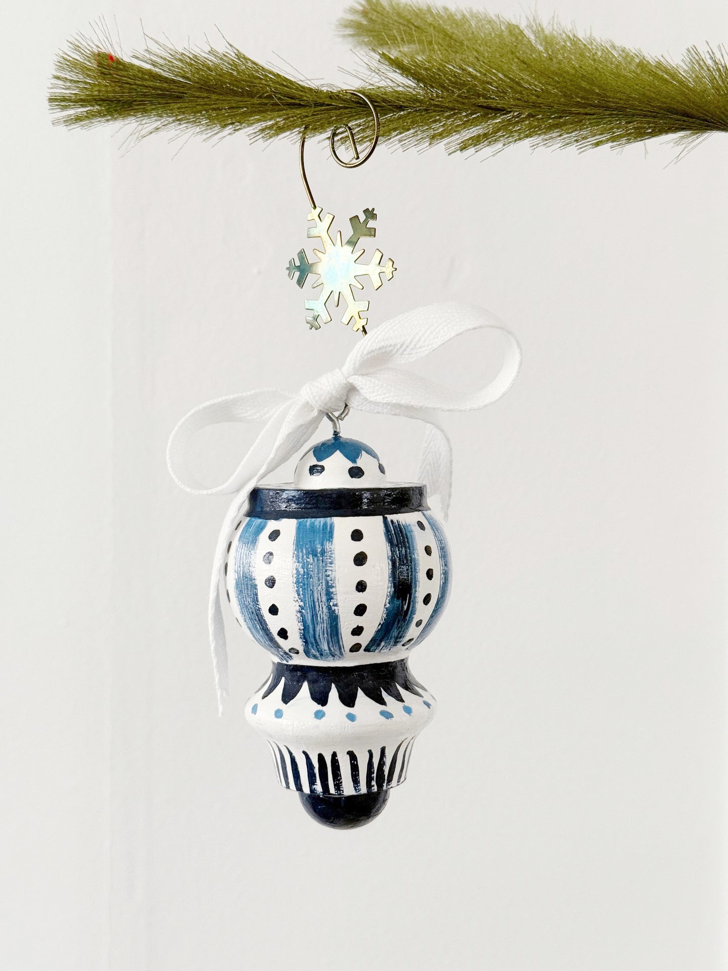 Blue and White Cottage Christmas Finial Ornament