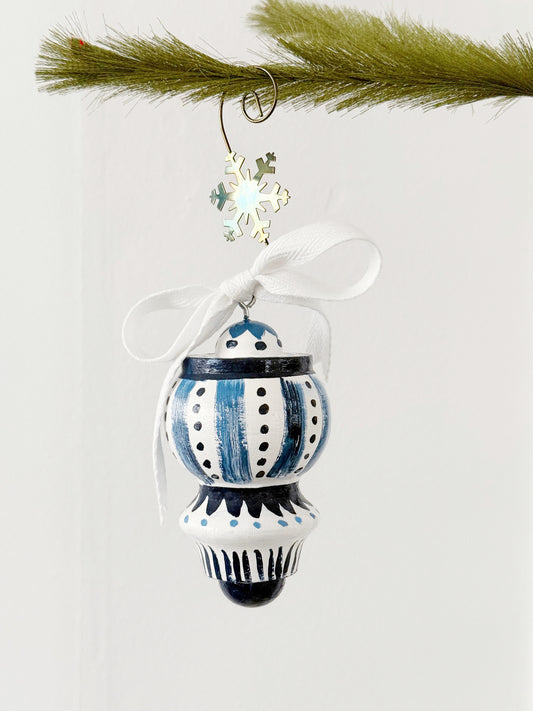 Blue and White Cottage Christmas Finial Ornament