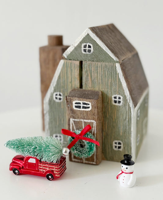 Distressed Green Christmas Barn