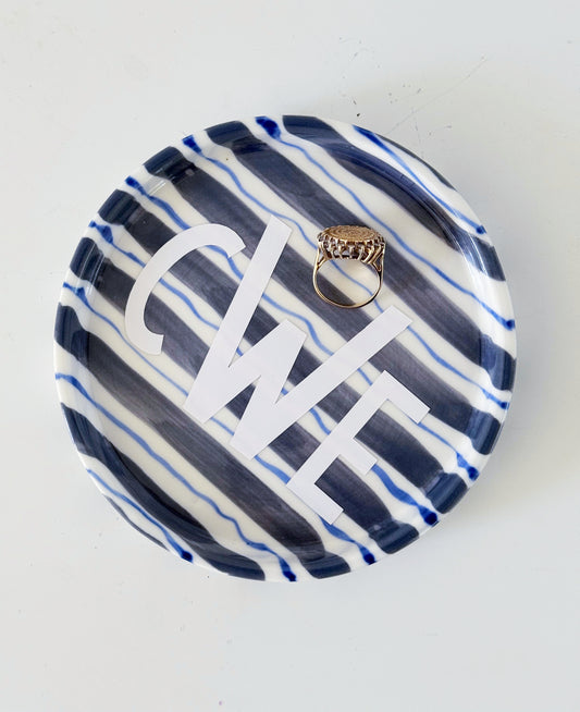 Monogrammed Blue & White Scribble Jewelry Tray
