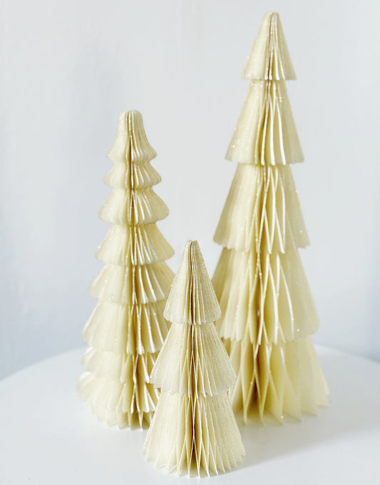 Set of Three Cream Honeycomb Folding Paper Trees