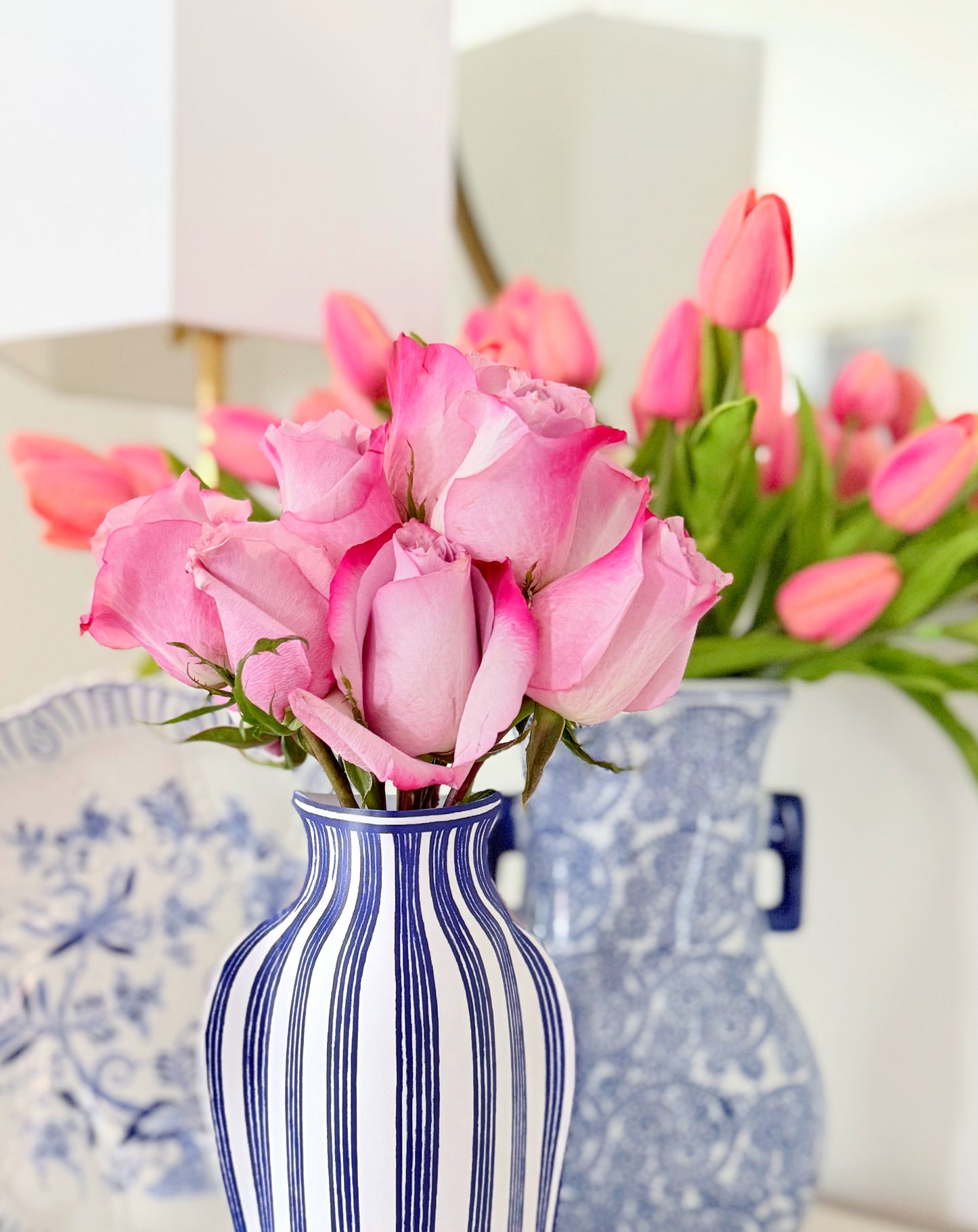 Printable Digital Download Blue and White Striped Vase