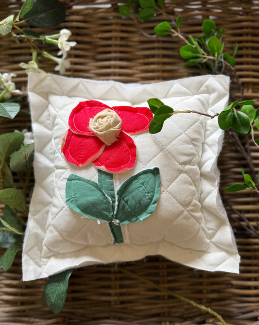 Quilted Red Flower Pillow