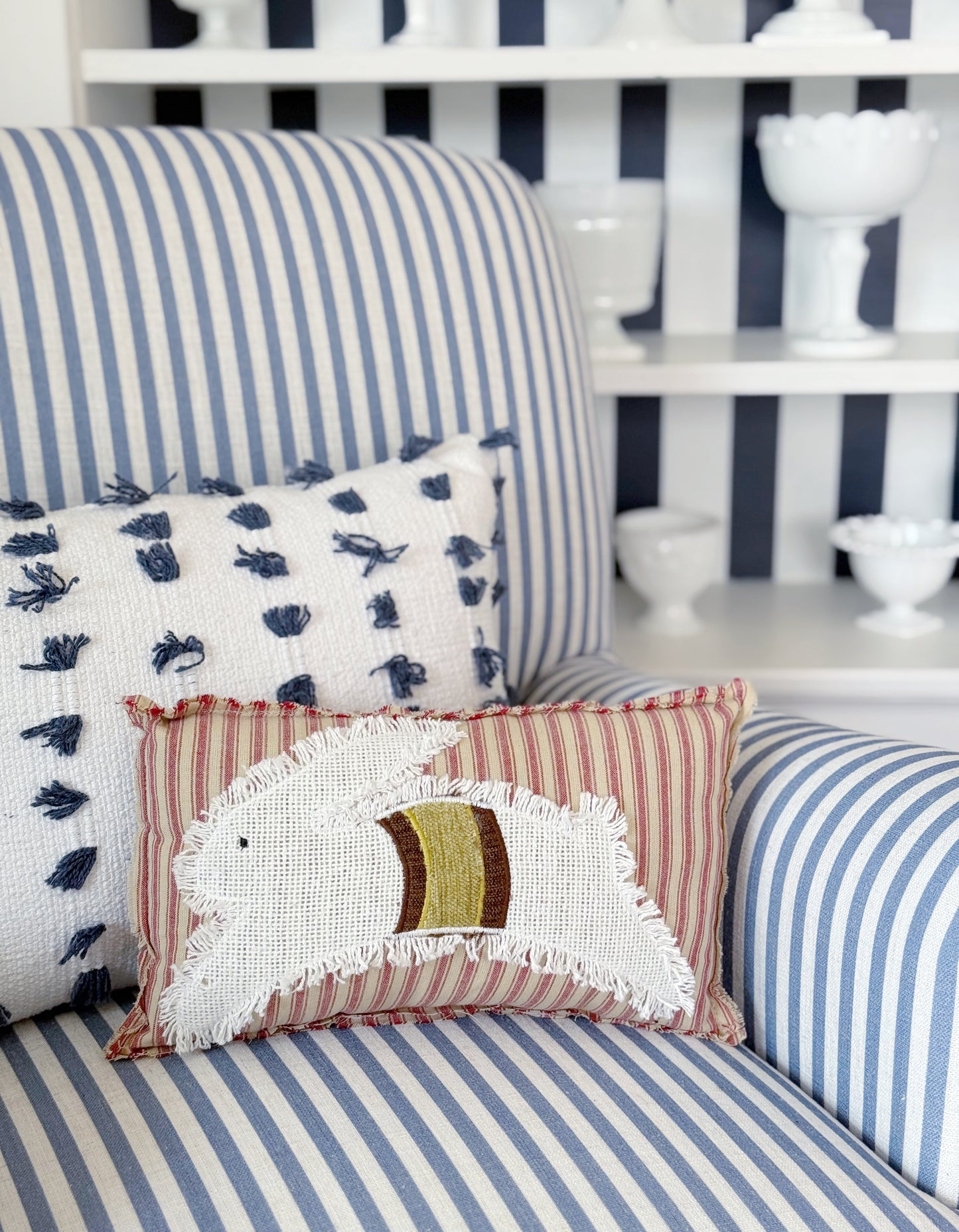 Red and Cream Checked Rabbit Pillow