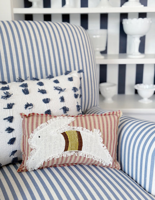 Red and Cream Checked Rabbit Pillow