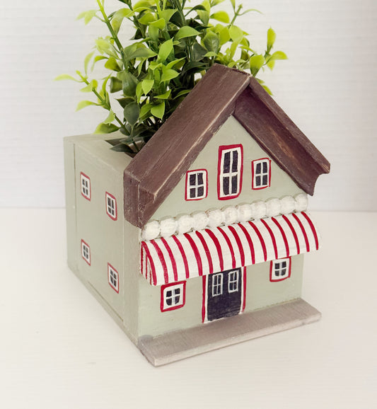 Red Awning Cottage Wood Mini Planter