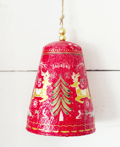 Large Red Yuletide Greetings Papier Mache Bell Hanger