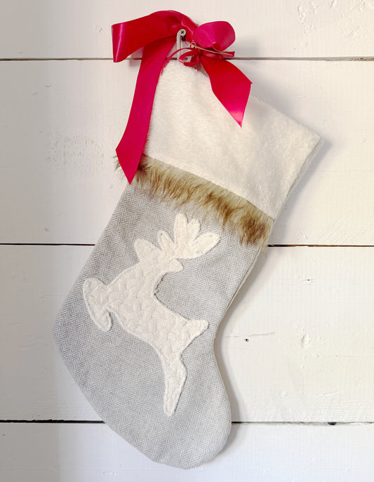 Vintage Fur Trimmed Reindeer Stocking