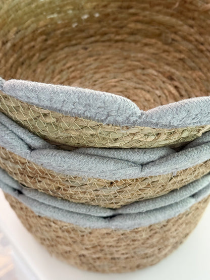 Woven Gray Scalloped Basket