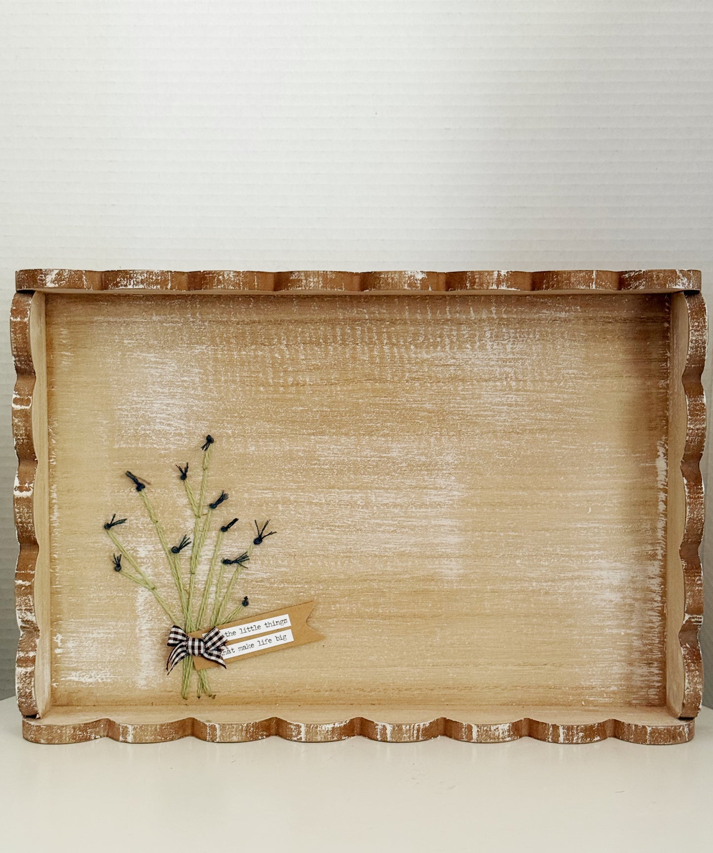 Embroidered Scalloped Wood Tray