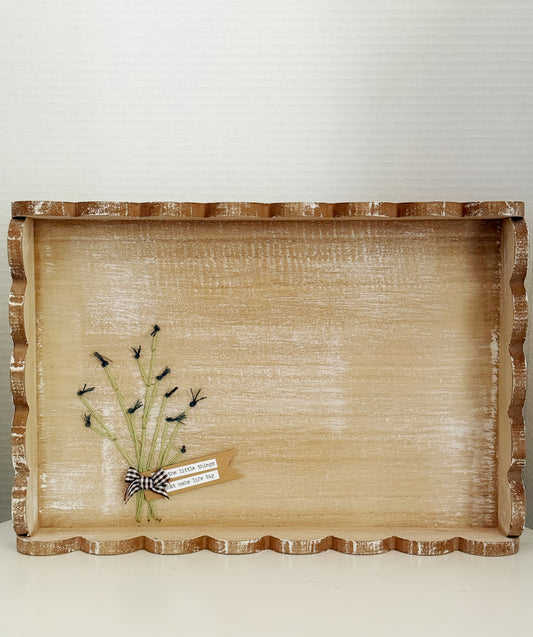 Embroidered Scalloped Wood Tray