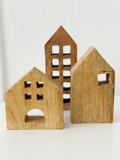 Set of Three Wood Houses