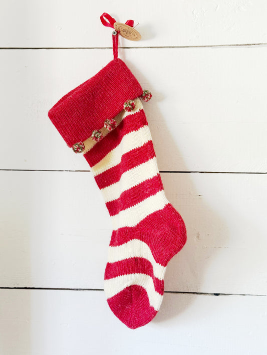 Pom Pom Candy Cane Stocking