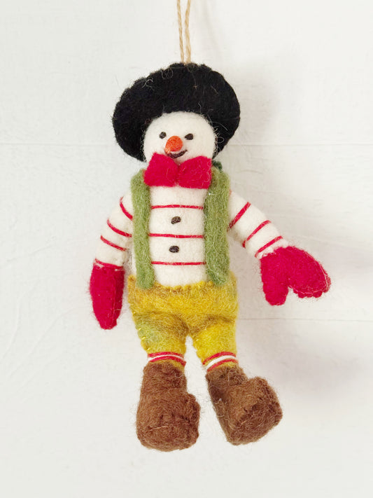 Felted Snowman Ornament With Striped Socks