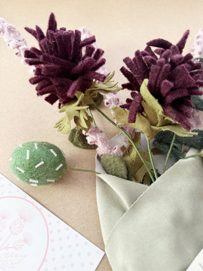 Handmade Thistle and Eucalyptus Bouquet in Wool and Felt