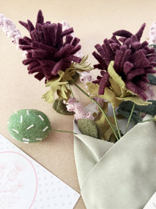 Handmade Thistle and Eucalyptus Bouquet in Wool and Felt