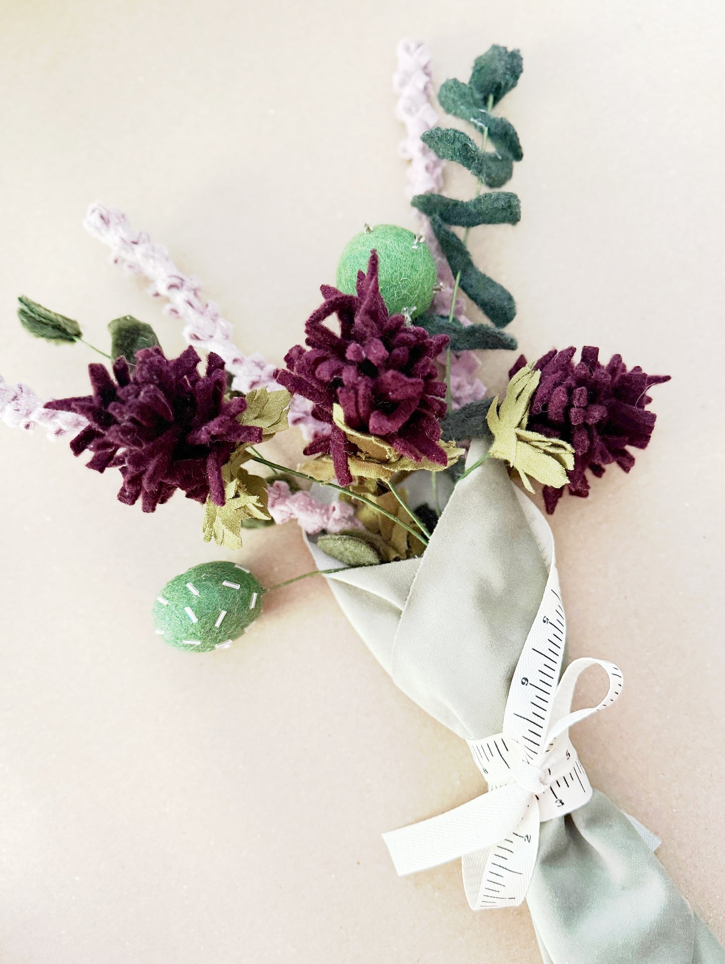 Handmade Thistle and Eucalyptus Bouquet in Wool and Felt