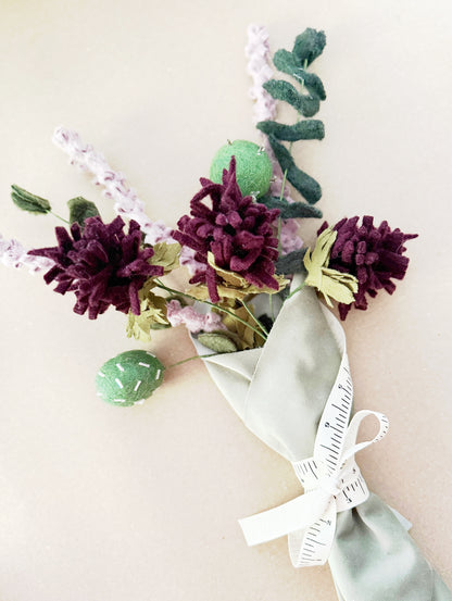 Handmade Thistle and Eucalyptus Bouquet in Wool and Felt
